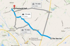 map of prestwold hall to star inn thrussington