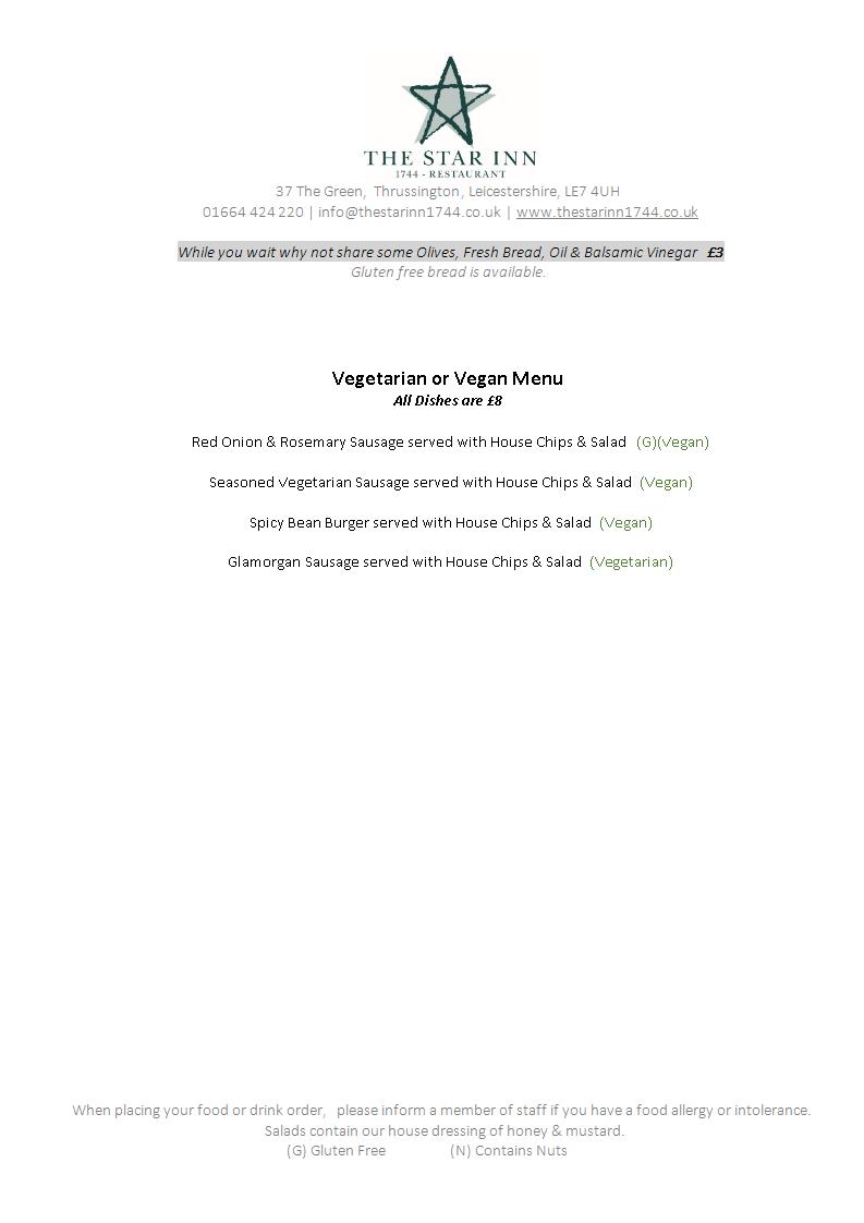 Veggie & Vegan Menu