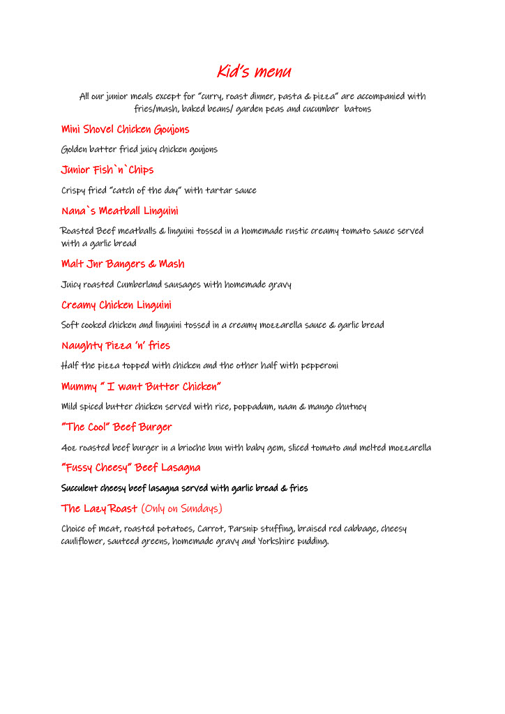 Kids Menu